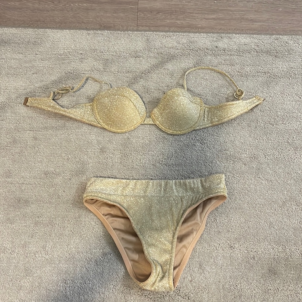 Gold Sparkle Triangl Swimsuit Gem